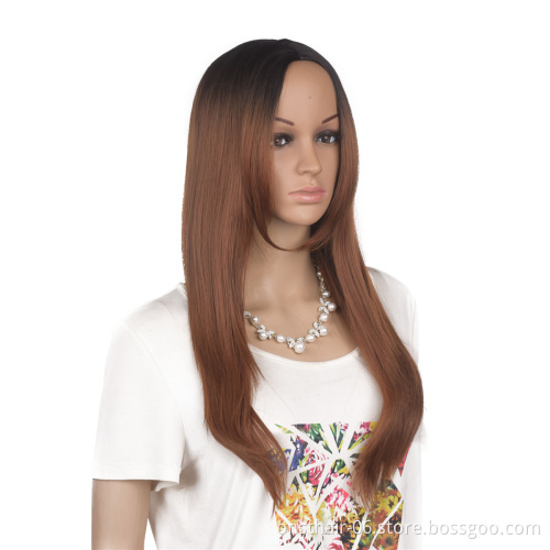 New product Heat Resistant Hair Black Color  Wig For Black Women Middle Part Hand Tied Long Silky Straight Long Wig Ombre Color
